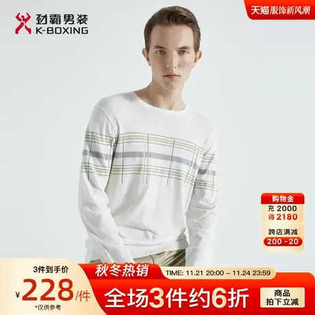 劲霸男装男士针织衫春季新款圆领撞色格子爸爸商务毛衣打底衫图片
