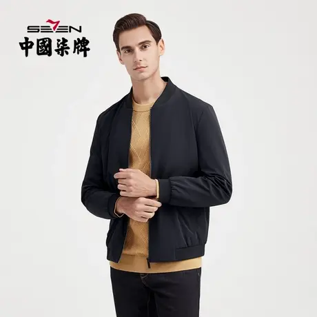 【清仓】柒牌男士茄克秋冬不规则暗纹修身棒球领青年轻薄开衫外套商品大图
