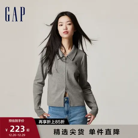 【断码优惠】女友T Gap女装秋LOGO翻领弹力长袖T恤休闲上衣755887图片