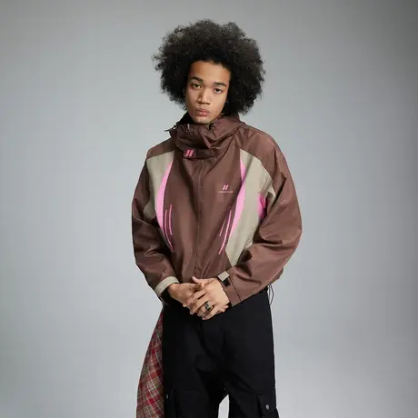 复古街头潮牌拼接连帽外套女2024新款春季新款美式短款情侣装夹克商品大图