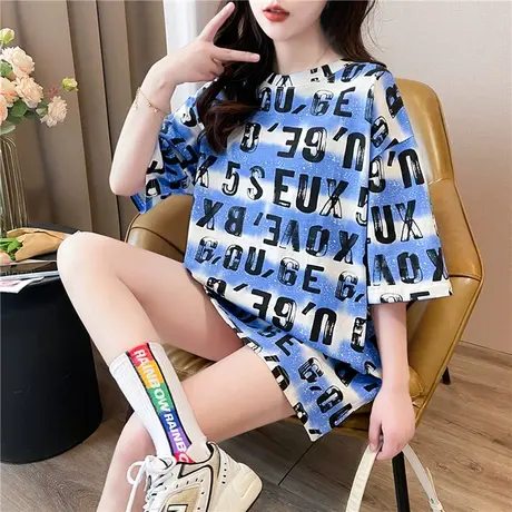 夏季百搭宽松胖mm2024新款短袖t恤女中长款外穿ins潮BF风上衣学生商品大图