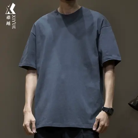 希越纯棉短袖T恤男2024春季新款宽松大码纯色打底衫男士圆领上衣图片