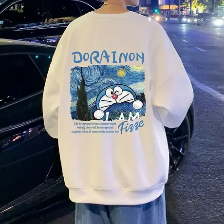 多啦A梦卡通卫衣男潮牌秋冬季宽松ins潮流圆领上衣百搭打底长袖商品大图