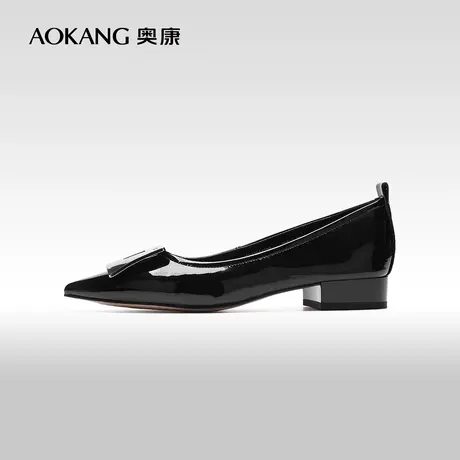 【门店发货】奥康女鞋 2024春季新款银色真皮百搭方扣工作单鞋图片