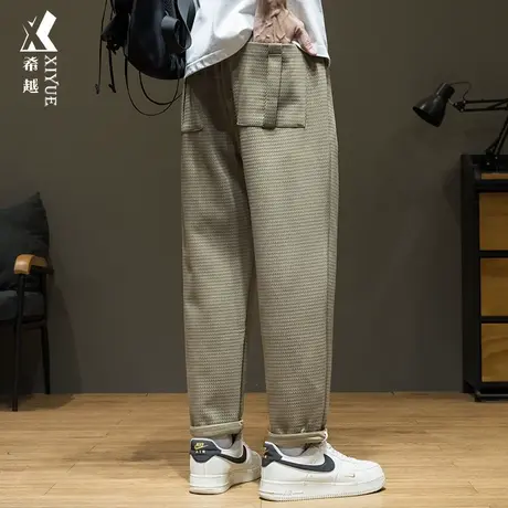 希越潮牌格子纹休闲裤男2024春季百搭工装宽松大码男士直筒锥形裤商品大图