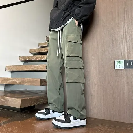 多口袋工装裤男春秋季美式宽松直筒裤子男士潮牌高街机能休闲长裤商品大图