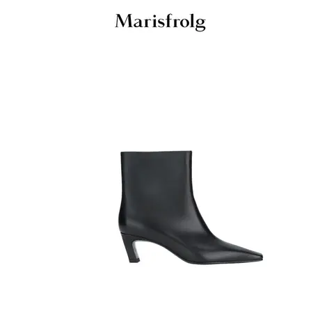 【商场同款】玛丝菲尔年冬季新款牛皮革黑色尖头方跟短靴商品大图