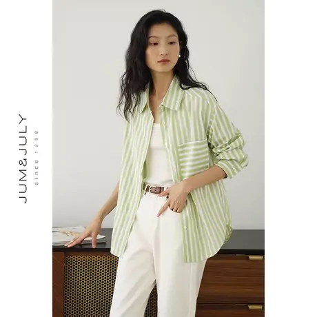 嘉茱莉2023年春夏新款条纹衬衫女设计感小众休闲时尚衬衣宽松外套图片