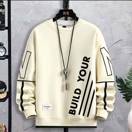 新款长袖卫衣男圆领上衣春秋装薄款男装个性外套秋季套头T恤秋衣图片