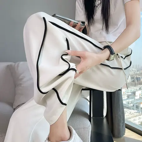 白色休闲西装裤女春季新款大码胖mm梨形身材高腰显瘦直筒阔腿裤潮图片