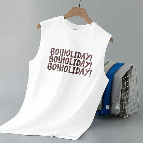 重磅纯棉白色背心男潮夏季宽松跨栏运动篮球健身美式坎肩无袖t恤商品大图