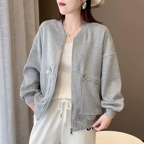 外套女春秋季2023年新款韩版短款卫衣小个子百搭夹克运动开衫上衣图片