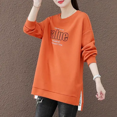 中长款卫衣女秋冬2023年新款时尚大码女装宽松遮臀上衣圆领外套潮商品大图