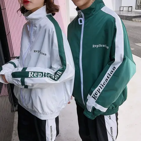 港风拼色棒球服春夏2021新款街头宽松bf风初中高中学生夹克外套女商品大图