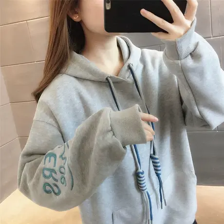 2023年春季新款女士连帽卫衣宽松百搭字母减龄长袖上衣系带减龄感商品大图