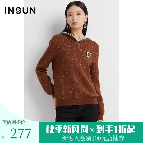 恩裳2022冬季时尚连帽领设计感金色提花百搭毛针织衫图片