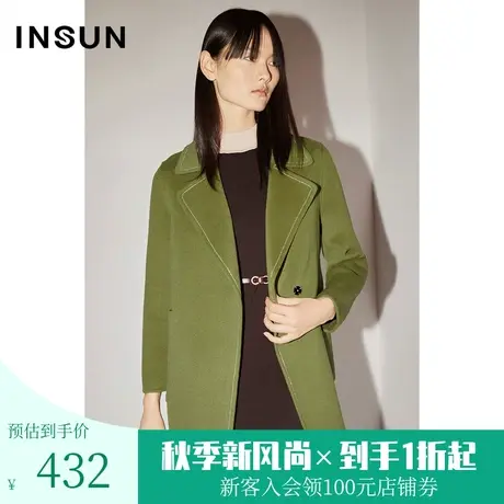 【奥莱专享】恩裳COVER2022冬季100%绵羊毛简约中长款毛呢大衣图片