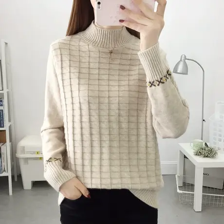 半高领毛衣女2022爆款宽松显瘦春秋冬针织打底衫内搭韩版短款上衣商品大图