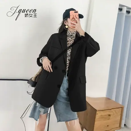 小西装外套女秋季韩版宽松休闲百搭气质复古中长款显瘦黑色西服图片