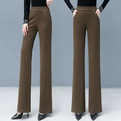 咖色毛呢喇叭裤女秋冬2023新款显瘦直筒休闲裤宽松高腰垂感阔腿裤图片