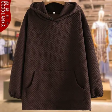 中年胖妈妈装秋冬装新款夹棉外套洋气时尚加肥加大码女装连帽卫衣图片