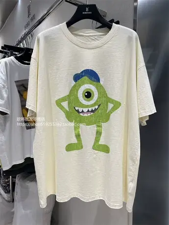 欧货2023新款短袖女装宽松圆领印花卡通中长款T恤显瘦百搭上衣女图片