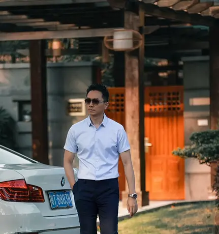 Seno高领绅士菱格纹白衬衫男长袖商务韩版正装修身白色衬衣男图片