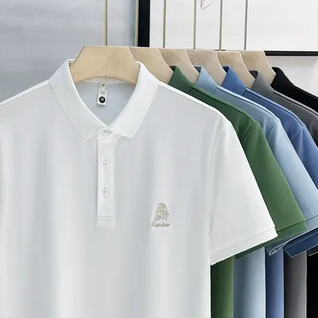 欧货简约男士polo衫 修身金牛刺绣潮牌黑色翻领t恤高端男短袖保罗商品大图