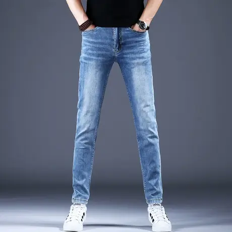 秋款轻奢蓝色牛仔裤男款修身小脚裤子男高端潮牌夏天休闲男裤弹力商品大图