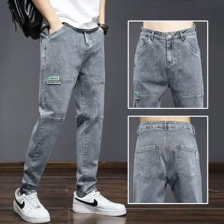 拼接痞帅潮牌广州新塘镇牛仔裤男士直筒宽松休闲男裤子春夏季薄款图片