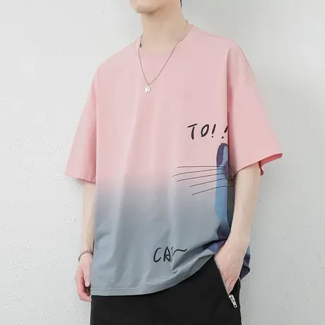 短袖t恤男士夏季薄款2023新款潮流青少年潮牌渐变色凉感半袖体恤商品大图