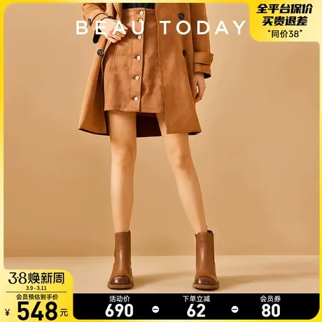BeauToday厚底切尔西短靴皮短靴BT秋冬季烟筒靴复古真皮中筒女靴商品大图