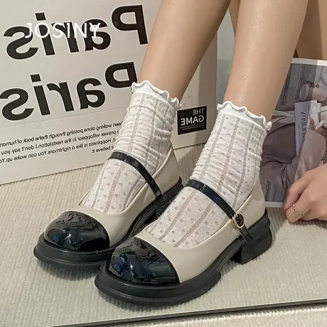卓诗尼2024春季新款夏玛丽珍鞋小皮鞋一字带拼色复古增高单鞋女鞋商品大图