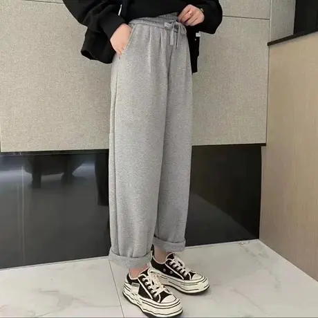 灰色运动裤女夏秋薄款裤子女宽松休闲九分阔腿裤高腰显瘦哈伦卫裤商品大图