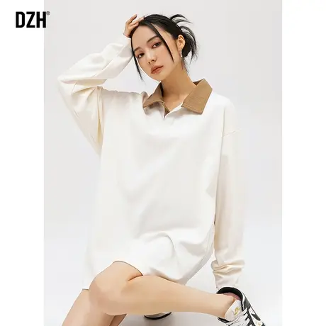 男士白色重磅卫衣男春秋款撞色翻领polo衫长袖男装上衣情侣装衣服商品大图