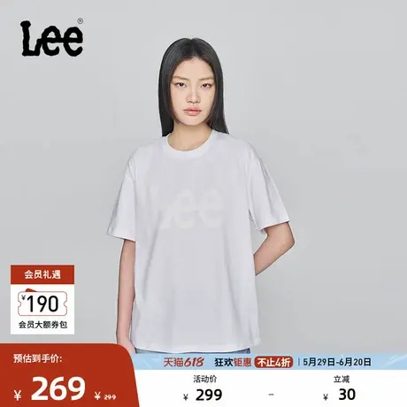 Lee商场同款春夏舒适男友风圆领裂纹效果Logo印花女短袖T恤休闲潮图片