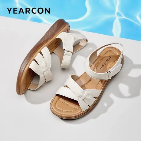 意尔康妈妈凉鞋女真皮2025新款夏季平底舒适软底不累脚中老年女鞋图片
