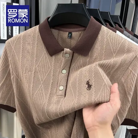 罗蒙短袖男2025夏季新款男士短袖纯色简约翻领POLO衫t恤男上衣服图片
