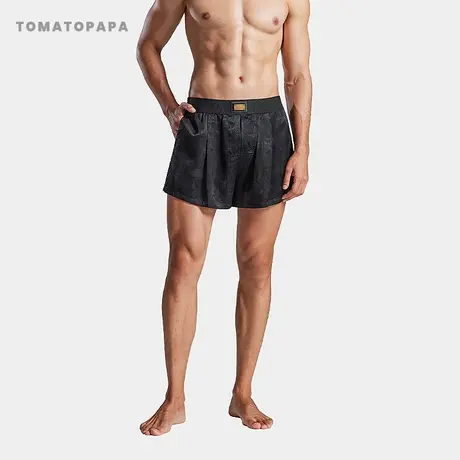 TOMATOPAPA金属牛皮铜氨丝短腿宽松阿罗裤睡裤休闲居家运动男短裤商品大图
