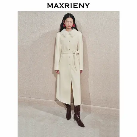 MAXRIENY高级极简米白色羊毛大衣中长款24冬新款廓形保暖外套女商品大图
