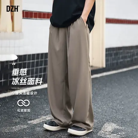 男士卡其色垂感冰丝裤子男夏季薄款弯刀裤阔腿休闲裤2025新款男裤商品大图