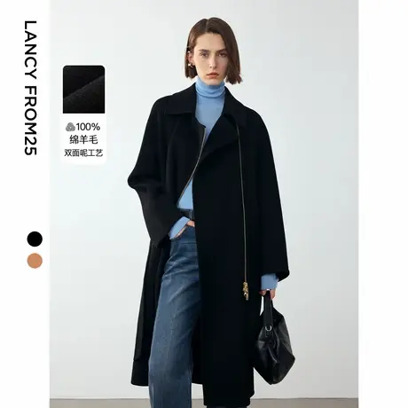 朗姿复古纯羊毛气质双面呢高级感呢大衣女2024年冬季新款毛呢外套图片