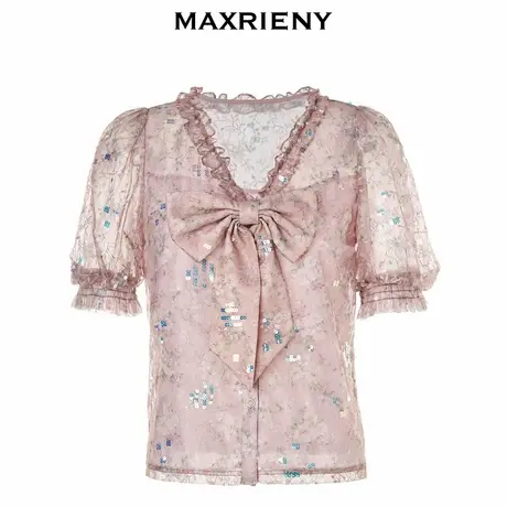 【奥莱】MAXRIENY春日温柔感樱花衬衣新中式复古衬衫春季上衣女图片