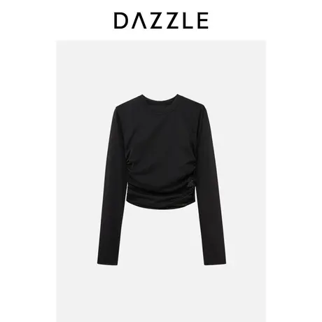 DAZZLE地素奥莱网纱T恤23夏季新款黑色短款设计感长袖套装上衣图片