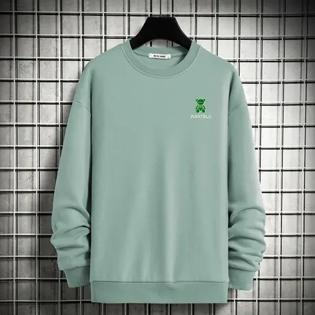 2023新款小熊卫衣男秋冬款摇粒绒加绒加厚无帽上衣服圆领长袖t恤图片