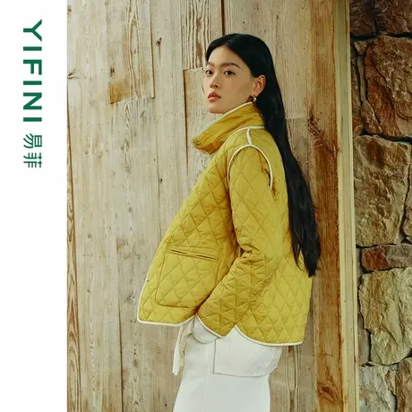 [专柜同款]Yifini/易菲轻薄宽松双面穿短款棉服女冬季新款外套商品大图