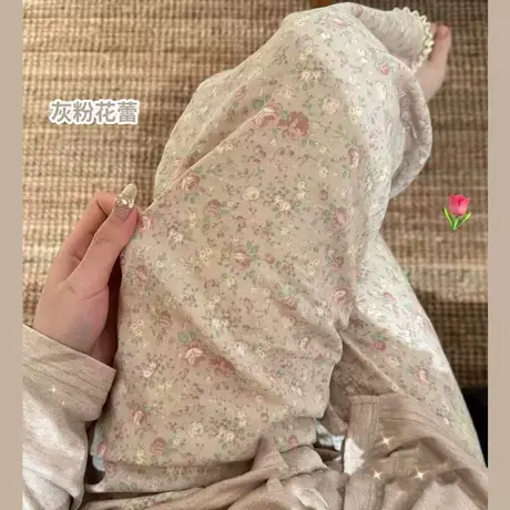 新品！全棉A类棉纱花边宽松睡裤可爱素雅小清新碎花家居裤可外穿商品大图