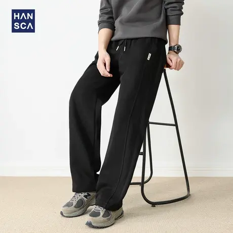 hansca秋季直筒卫裤男2025新款美式运动宽松休闲松紧腰绳针织长裤商品大图