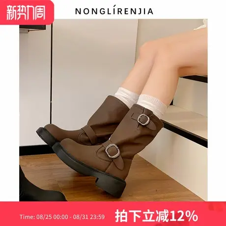 弄里人佳大码女鞋41-43码短靴25冬新款潮英伦风马丁靴40 42宽脚图片