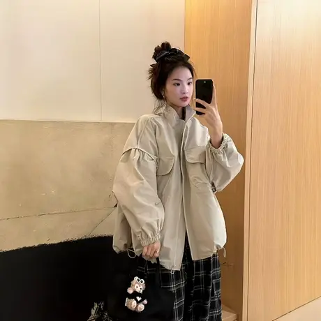 韩系立领工装外套女2025秋新款时尚百搭宽松休闲小个子夹克上衣潮商品大图